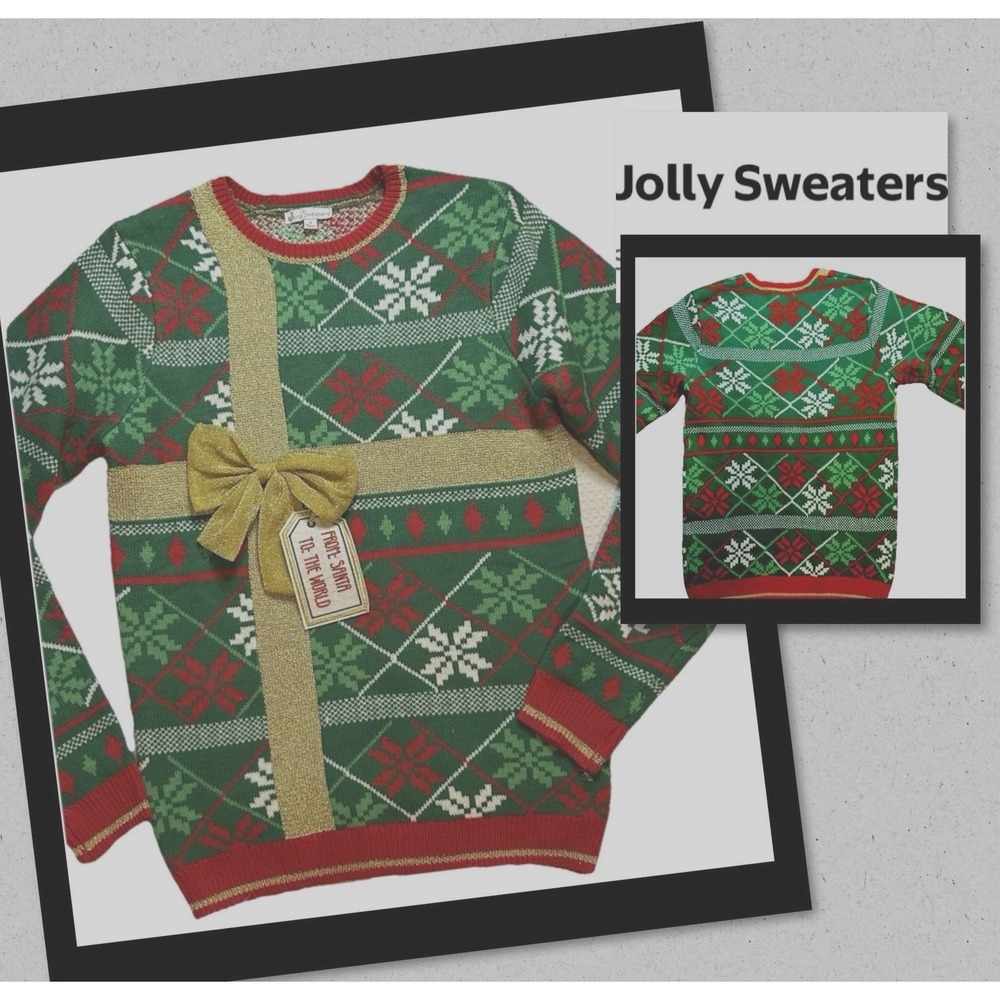 Jolly Sweaters Size Small - Women's - Christmas Sweater/dress Glitter Bow Gift